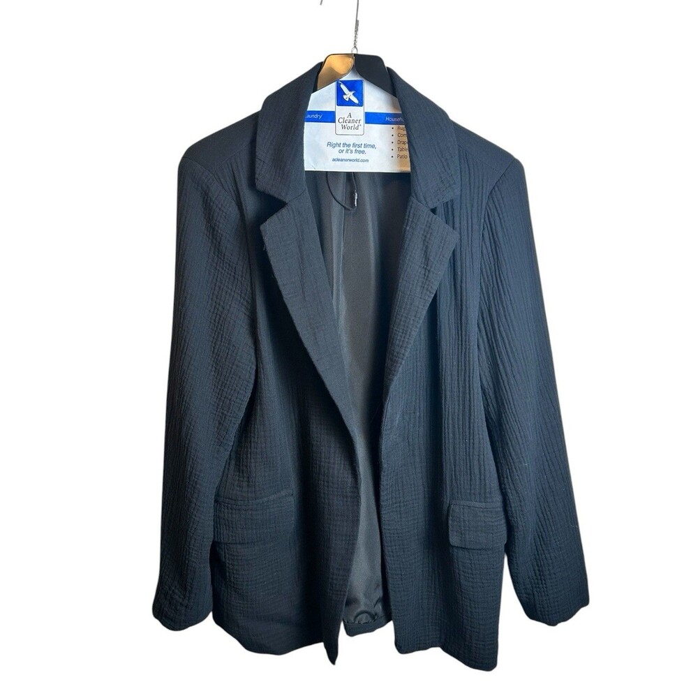 Stoosh Black Crinkle Gauze Open Front Blazer Size Medium